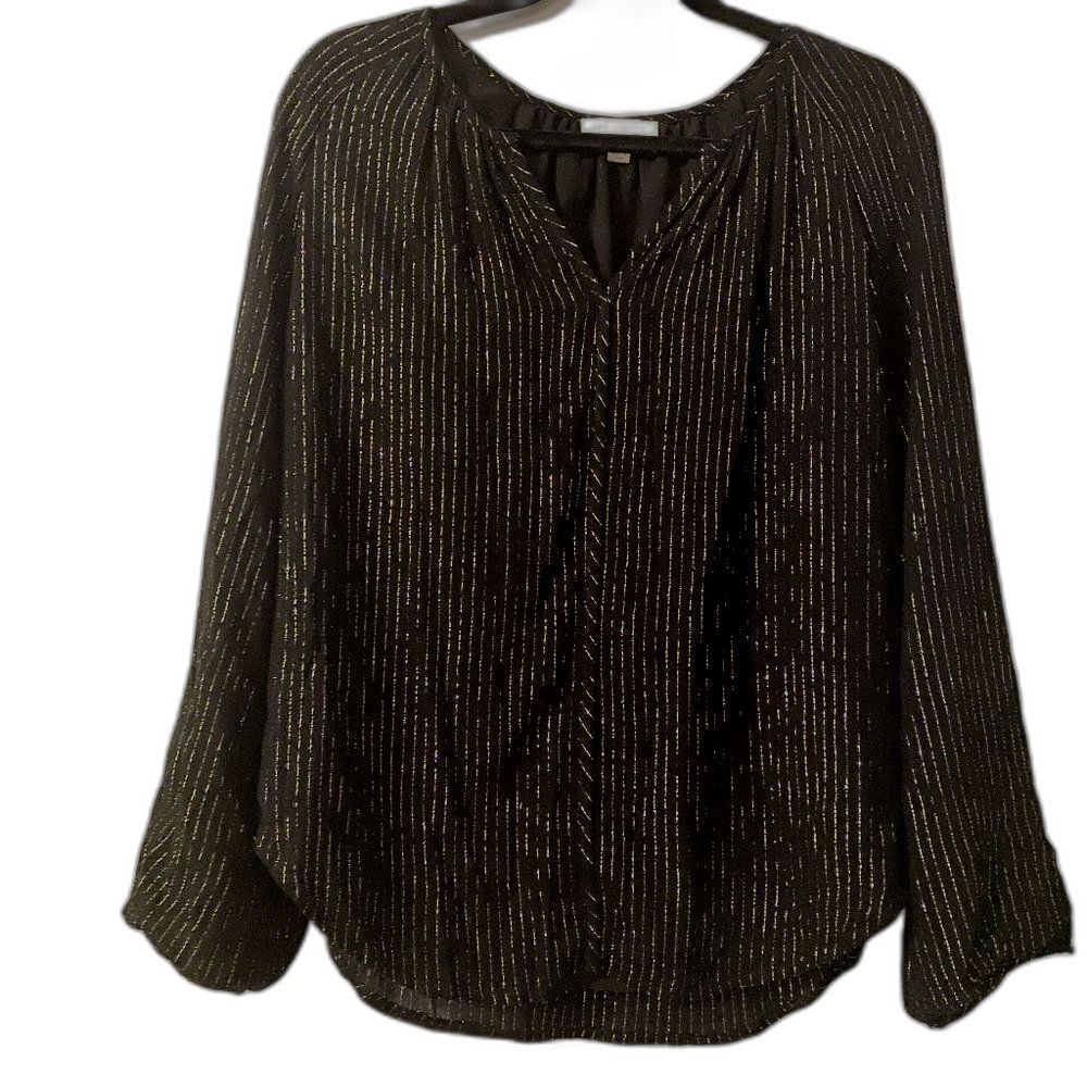 See U Soon Anthropologie Black with Gold Metallic Thread Blouse Size L